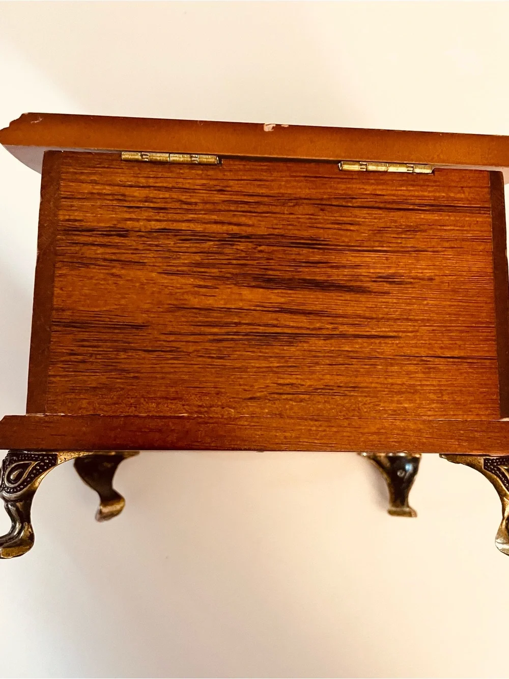 Vintage Jewelry Box with Floral Mirror - Brown